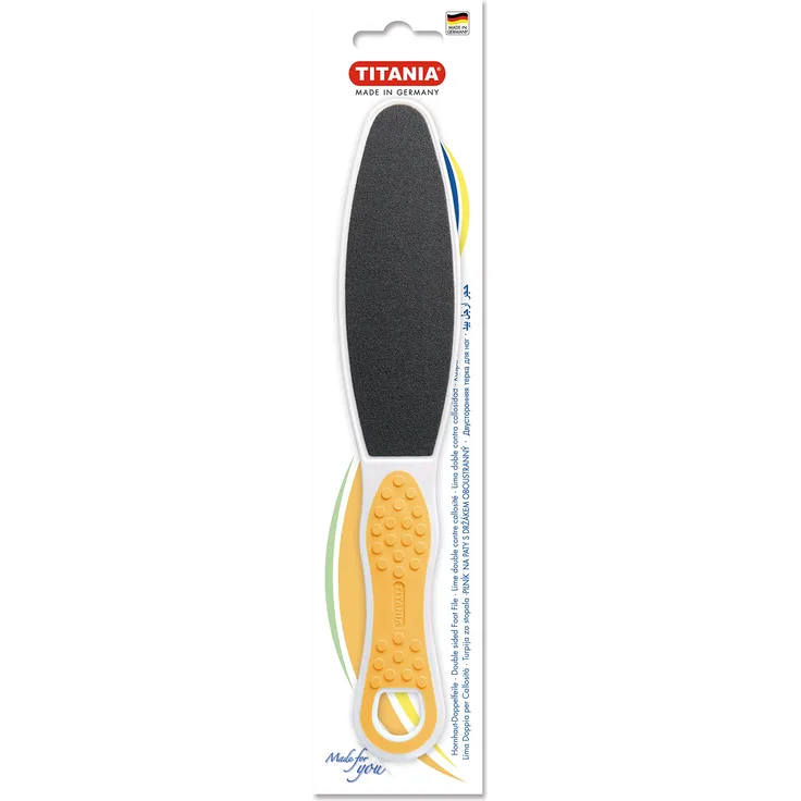 TITANIA Hornhaut-Doppelfußfeile mit Softtouch-Einlage, Farbig Sortiert, Rauer und Feiner Schmirgel, 1er Pack (1 x 43 g)