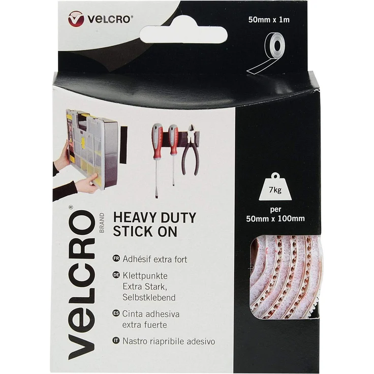 VELCRO Heavy Duty Stick on Tape 50mm x 1 Meter weiß Klettband zum Aufkleben Haft und Flauschteil EXTRA STARK BxL 50mm x 1 Meter wei – Bild 1