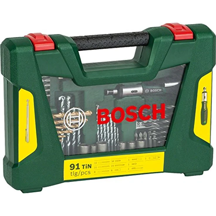 Bosch 91tlg. Titanium-Bohrer- und Bit Set V-Line (für Holz, Stein und Metall, inkl. Ratschen-Schraubendreher und Magnetstab, Zubehör Bohr- und Schraubwerkzeuge) – Bild 1