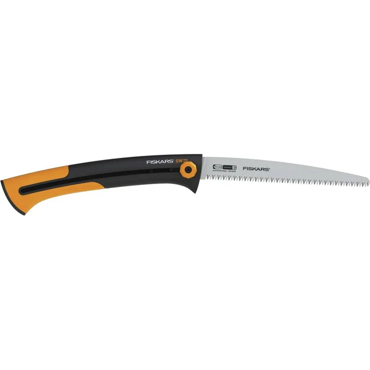 Fiskars Große Handsäge für frisches Holz, Grobzahnung, Sägeblattlänge: 25,5 cm, Einziehbar, Rostfreier Stahl, Schwarz-Orange, Xtract, SW75, 1000614