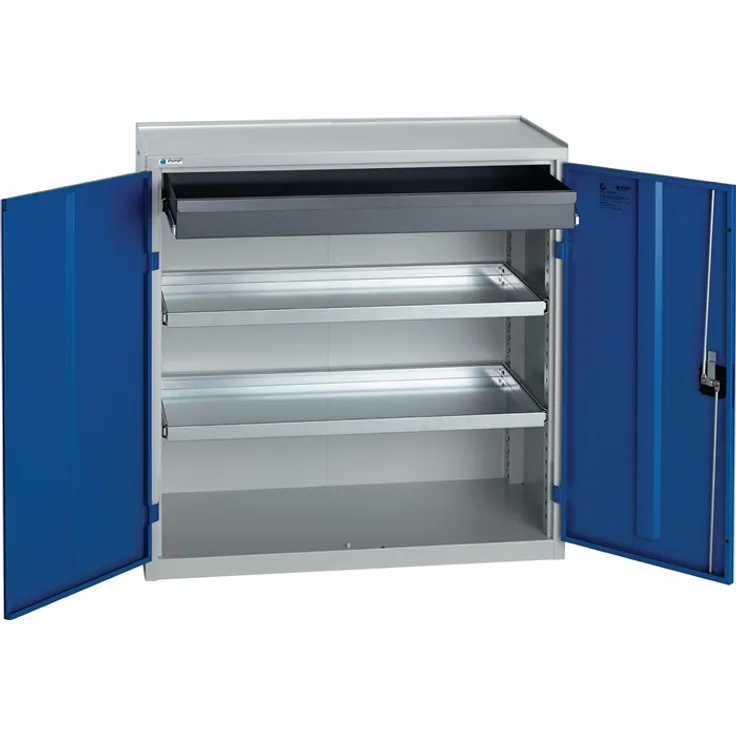 Werkzeug--Beistellschrank H1000xB1000xT500mm 1Schubl.2BD grau-blau STUMPF