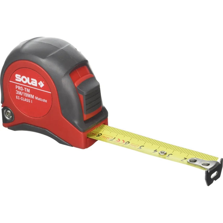 SOLA Bandmaß - PRO-TM - 3m - 19mm - robustes Profi-Rollbandmaß mit Gürtelclip - Stahlband, gelb lackiert mit mm Skala - Genauigkeitsklasse I - Rollmeter mit beweglichem Endhaken - Länge 3m-19mm – Bild 1