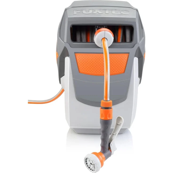 FUXTEC Wasserschlauch Aufroller FX-WSA30 mit 30 m und 1/2 Zoll Anschluss automatischer Schlauchaufroller Schlauchtrommel Wasserschlauchtrommel für Wand Montage 180° schwenkbar, Aufroll-Automatik – Bild 5