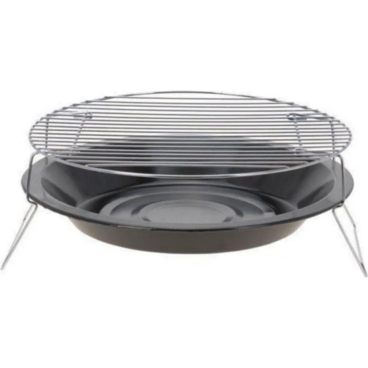 tragbarer runder Holzkohlegrill aus schwarzem Stahl 36 x 13,5 cm