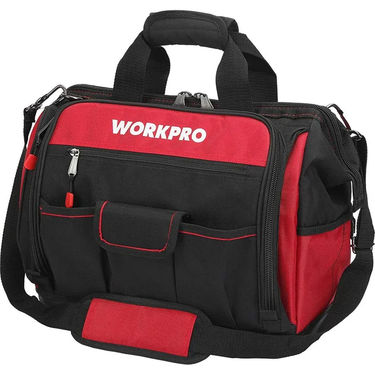 WORKPRO Werkzeugtasche Elektriker 42 x 25 x 34CM, Robuster 1680D Polyester,mit weiter Reißverschluss-Öffnung,Tragebügel und verstellbarem Schultergurt