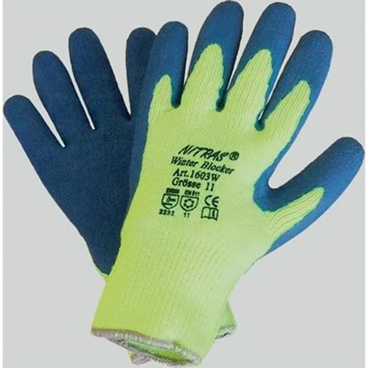 NITRAS Winterhandschuh WINTER BLOCKER gelb mit blauer Latexbeschichtung Gr. 10
