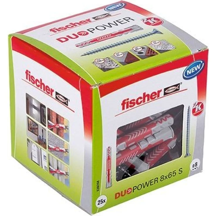 fischer DUOPOWER 8 x 65 S, Universaldübel mit Sicherheitsschraube, 2-Komponenten-Dübel, Kunststoffdübel zur Befestigung in Beton, Ziegeln, Stein, Gipskarton uvm., 25 Dübel + 25 Schrauben - Preisvergleich – Bild 1