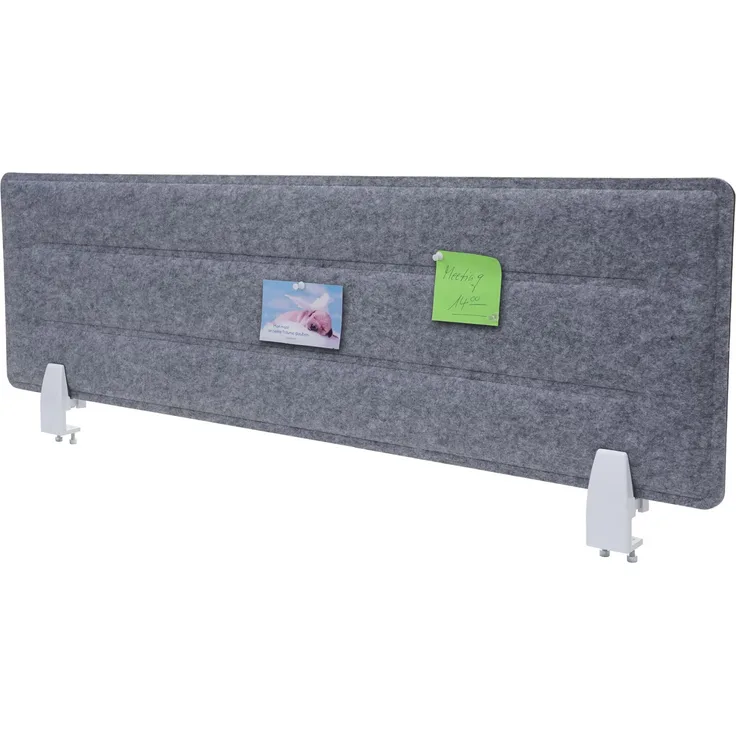 Tischtrennwand HWC-G76, Büro-Sichtschutz Schreibtisch Pinnwand, Klemmen Stoff-Textil mit Prägung ~ 100x30cm grau