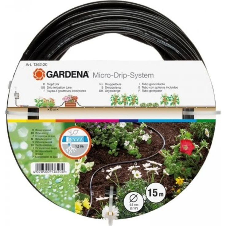 GARDENA Micro-Drip-System Tropfrohr oberirdisch 4.6 mm (3-16 Zoll): Tropfschlauch zum oberirdischen Verlegen, wassersparend, hochflexibel, 15 m (1362-20) – Bild 1
