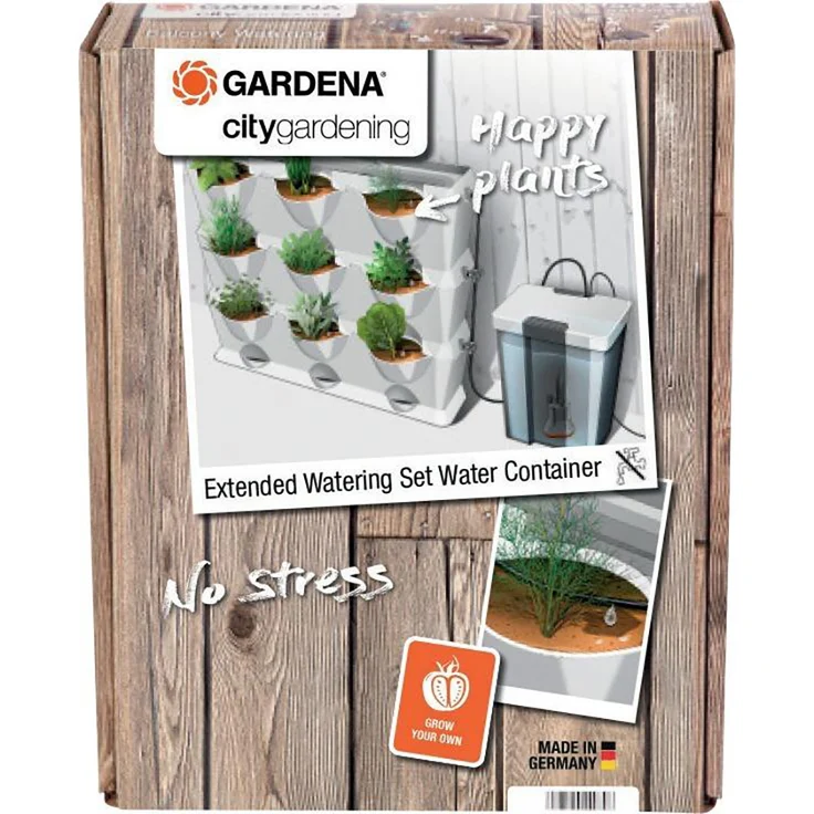 GARDENA NatureUp! Erweiterungsset Bewässerung Wasserbehälter: Bewässerung ohne Wasseranschluss, Erweiterung zu Bewässerungsset Vertikal und Ecke, Transformator und Niederspannungspumpe (13158-20) – Bild 2