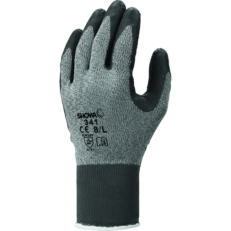 SHOWA 341M Grey Mehrzweckhandschuh, Latex Innenhandbeschichtung auf 13 Gauge Nylon/Polyester Trägergewebe, M, Grau