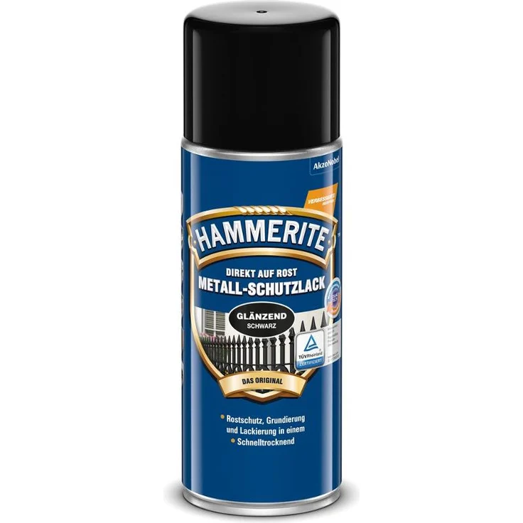 AKZO NOBEL (DIY HAMMERITE) Metall-Schutzlack glänzend Schwarz 0,400 L, 5087590 Farbe: Schwarz – Bild 1