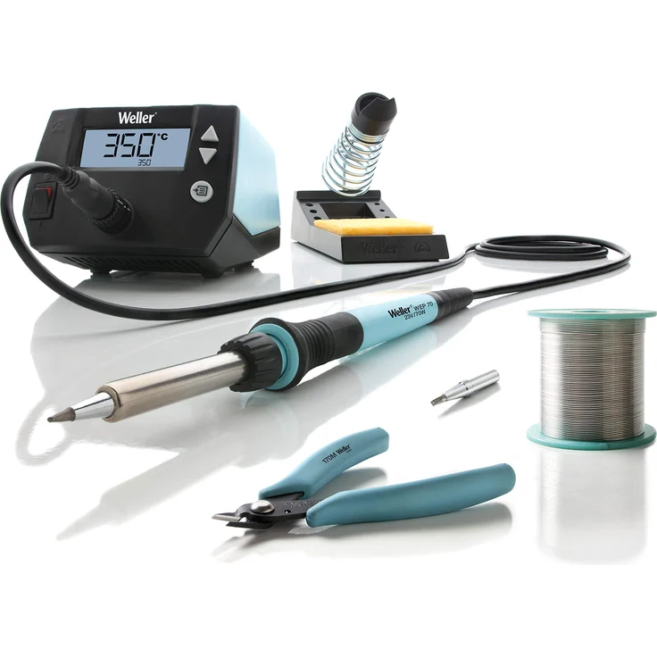 Weller Professional T0053298390 WE 1010 Education Kit T0053298399 70 W, 230 V Digital 1-Kanal-Lötstation mit 2 Lötspitzen, Seitenschneider und Lotdraht, Temperaturbereich 100°C - 450°C, Blau – Bild 1
