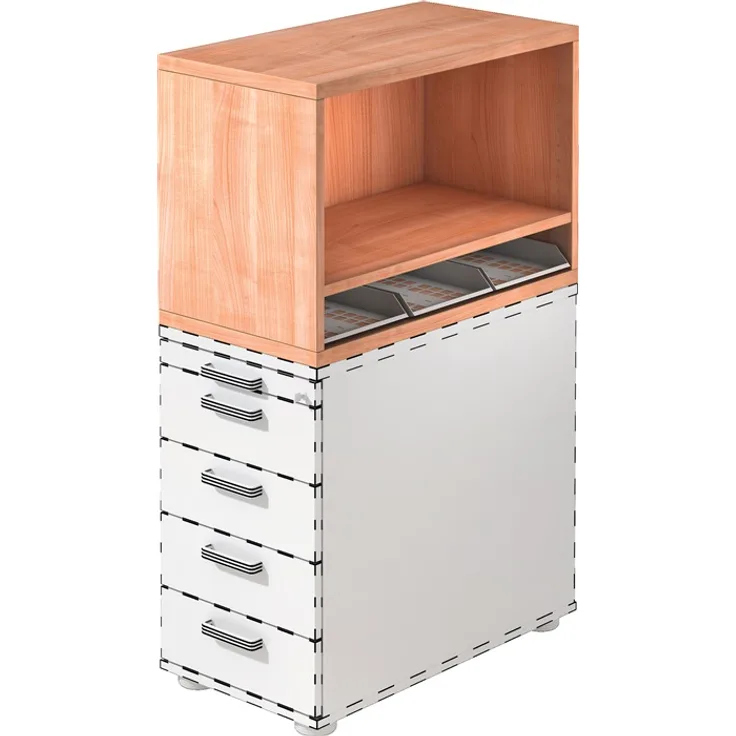 Aufsatzschrank H530xB800xT428mm 1 OH u.3 Kunststoffablagen Nussbaum