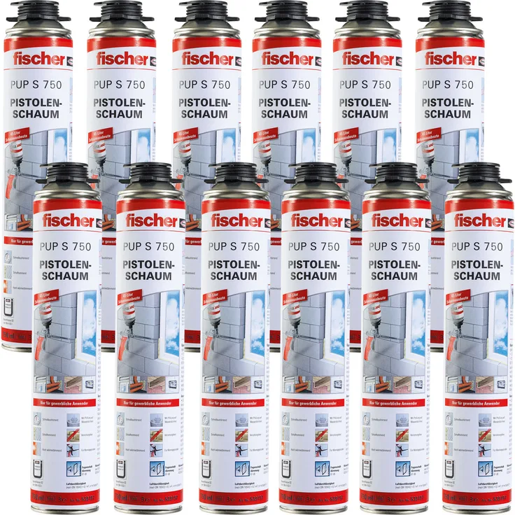 12x Fischer 1K Pistolenschaum-Montageschaum-Füllschaum-Dämmschaum PUP S 750ml B2