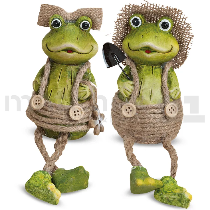 matches21 Frösche Kantenhocker Deko Figuren Froschfiguren Paar Kunststoff Sisal lustig grün 2er Set 11 18 cm