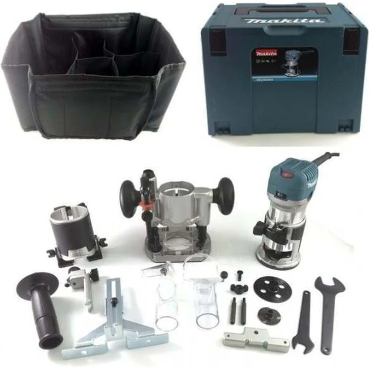 Makita RT0700CX2J Oberfräse und Trimmer Parallelanschlag 6 x 160 mm, 710 Watt Leistung, 8 mm Spannzangenweite, 40 mm Fräskorbhub – Bild 9