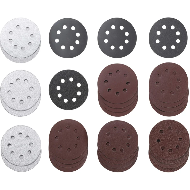 kwb 491885 Schleif-Papier - Schleif-Scheiben Set 30-tlg, Durchmesser 115 mm, gelocht, für Schleif-Maschinen