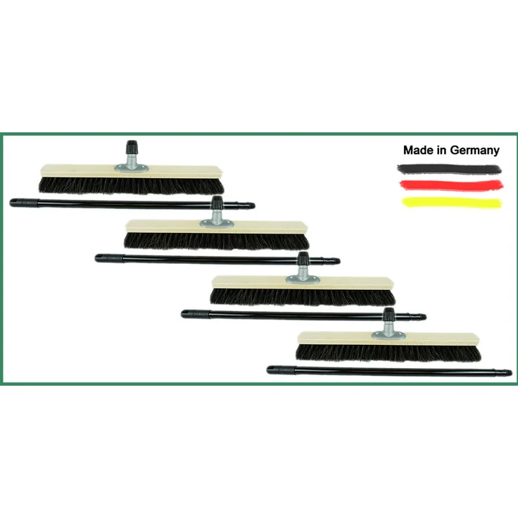 4x Besen Naturhaar 40 cm I mit Stiel I Teleskopstiel I Rosshaar schwarz I Besen für drinnen I Schneebesen Allzweckbesen Hausbesen Innenbereich