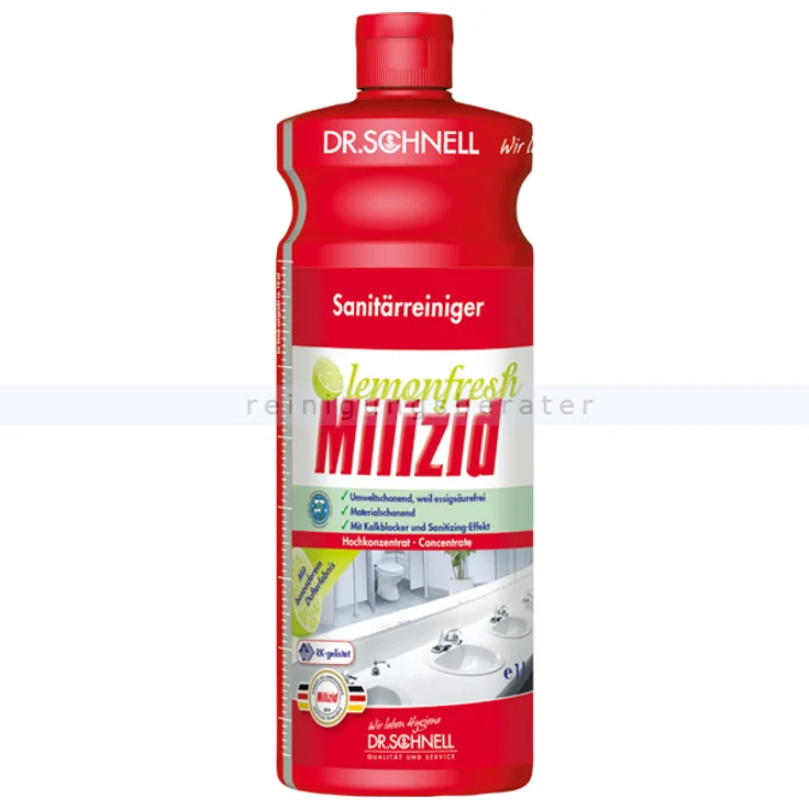 Dr. Schnell Konzentrat Milizid Lemonfresh 1 L Sanitärreiniger Flüssiger Sanireiniger mit bakterizider Wirkung, Konzentrat
