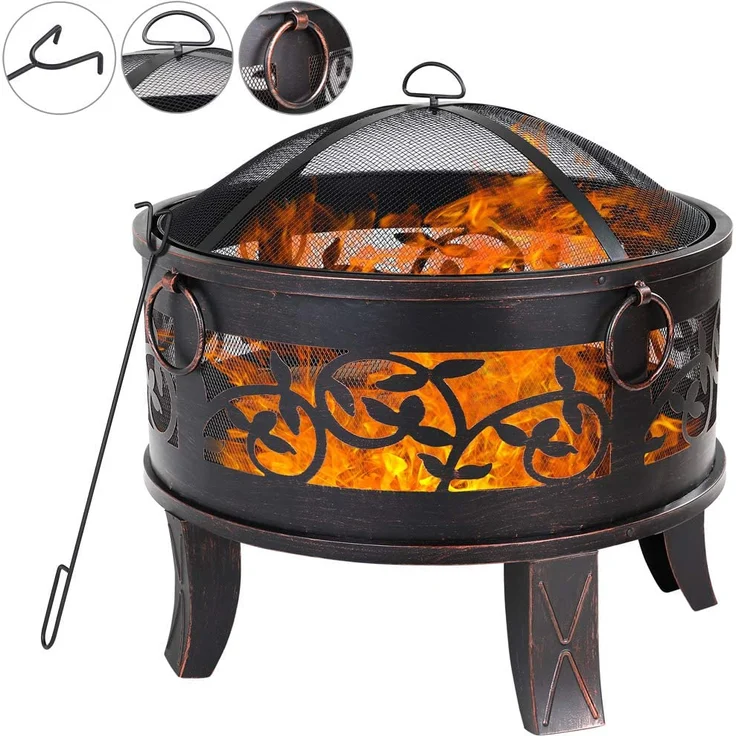 Gardebruk Feuerkorb rund Ø 67 cm Stahl Schürhaken Funkenfluggitter Feuerstelle Feuerschale Grillfeuer Garten  (107447) – Bild 6