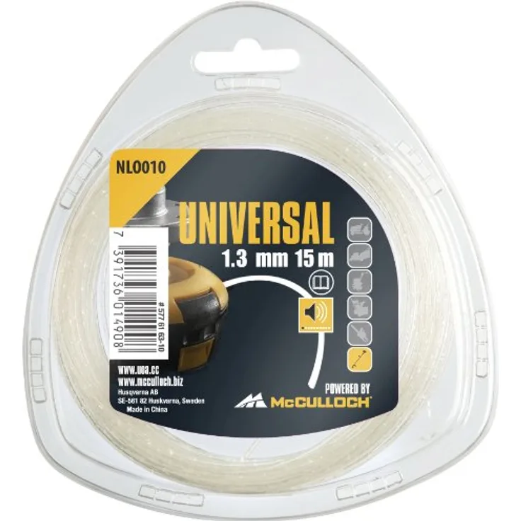 Universal Trimmerleisefaden 1.3mmx15m, NLO010: Ersatzfaden für Rasentrimmer, Länge 15 m, Faden-Ø 1.3 mm, patentierte Technik für leisen Betrieb (Artikel-Nr. 00057-76.163.10)