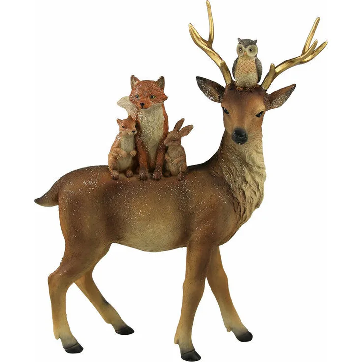 Pflanzen Kölle - Dekofigur Hirsch als Tiergruppe, Polyresin, natur, Braun, Höhe 35,5 cm