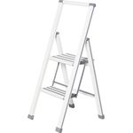 WENKO Leichte Aluminium Trittleiter mit 2 Stufen für 50 cm höheren Stand, rutschsichere XXL-Stufen, Design Klapptrittleiter mit 44 x 101 x 5,5 cm, Süd zertifiziert, weiß