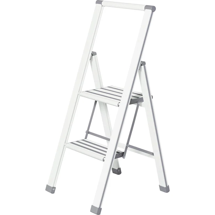 WENKO Leichte Aluminium Trittleiter mit 2 Stufen für 50 cm höheren Stand, rutschsichere XXL-Stufen, Design Klapptrittleiter mit 44 x 101 x 5,5 cm, Süd zertifiziert, weiß – Bild 1