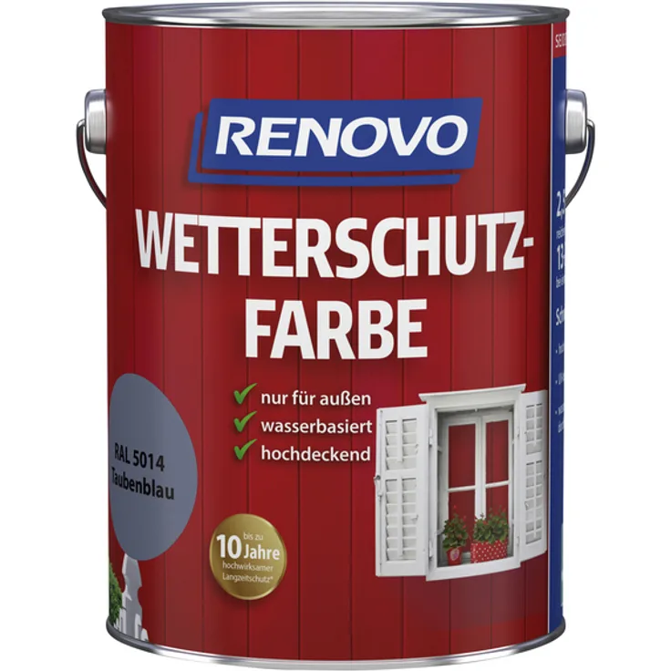 Renovo - Wetterschutzfarbe für außen, 2,5 l, Taubenblau, seidenglänzend - blau