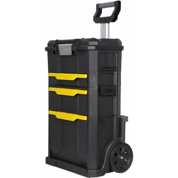Stanley Rollende Werkstatt (77,8 x 48,8 x 34,8 cm, 2-in-1, modular aufgebaut, drei entnehmbare Werkzeugboxen mit Schnellverschluss, Teleskopgriff aus Aluminium) STST1-70344 – Bild 1