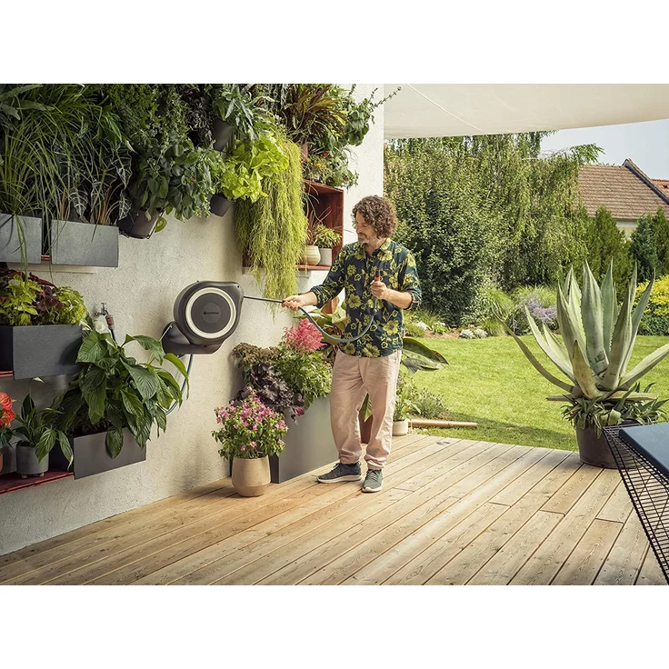 GARDENA Wand-Schlauchbox RollUp S 18602-20 15 Meter Schlauchlänge weiß Kunststoff 18602-20 180° schwenkbar frostsicher, UV-beständig – Bild 2