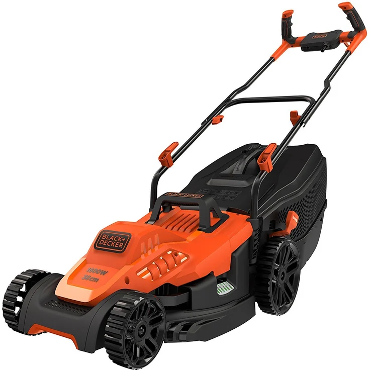 Black+Decker Elektro-Rasenmäher mit Fahrradlenker-Griff - 1.600W, 38cm Schnittbreite, 6-fach Höhenverstellung, 45l Grasfangbehälter, ideal für mittlere Gärten - BEMW471BH – Bild 1