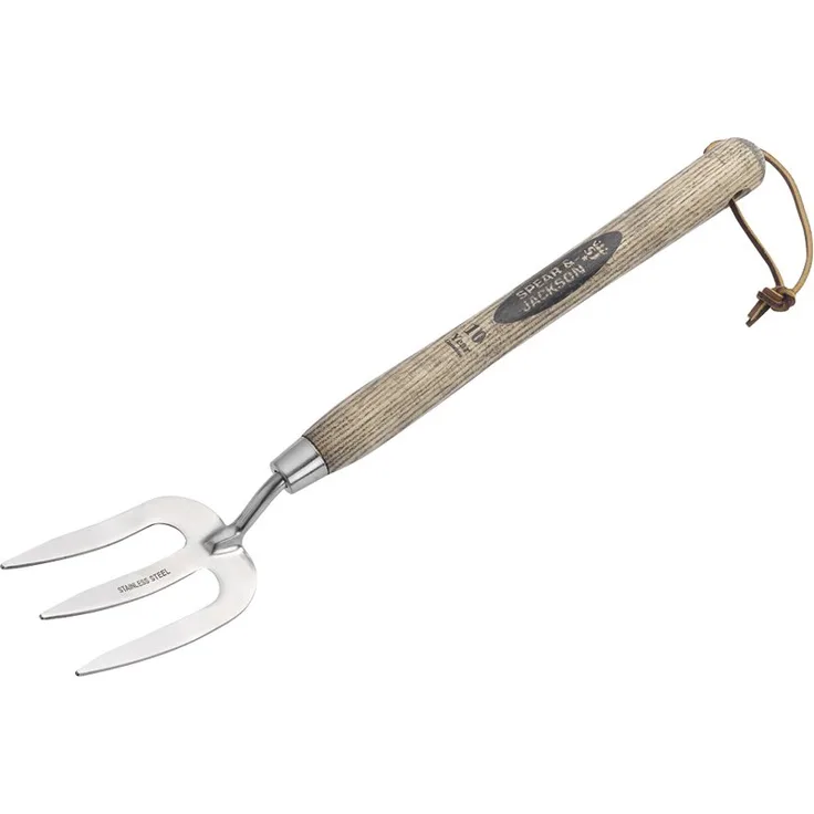 Spear & Jackson 5110WF Traditionelle Edelstahl-Pflanzgabel mit langem Griff, 12 Zoll, Brown Holzgriff Mit Silbernem Kopf, 46x8x4 cm