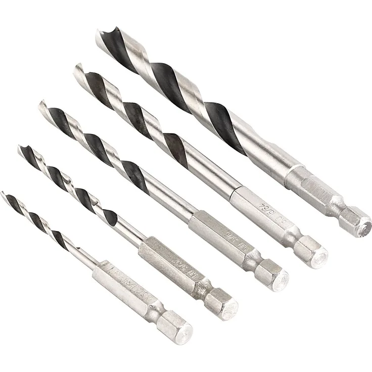 AGT Sechskant Bohrer: Holz-Bohrer-Set für Akkuschrauber, 3-8 mm, 5 Stück (6-Kant-Bohrer)