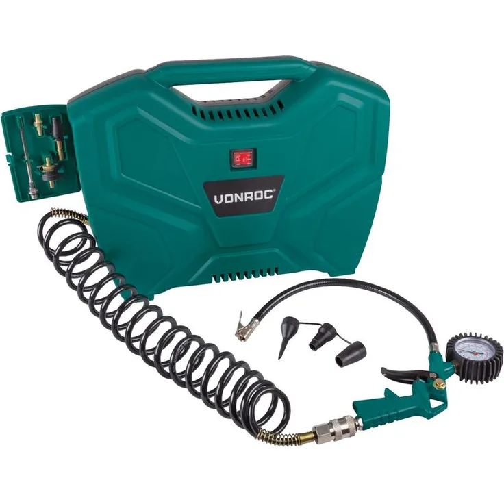 Tragbarer Kompressor 1100 W – 8 bar – Ölfrei – 180 l-m – Inkl. 11 Zubehörteile