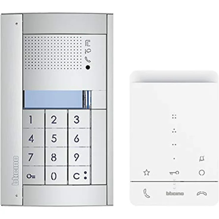 Legrand, Audio-Türsprechanlage Set, 2-Draht für das 1-Familienhaus mit SFERA Allmetal Audio-Türstation Zahlencode-Codelock, Classe 100 A16E Audio-Innenstelle, Netzgerät, 364235