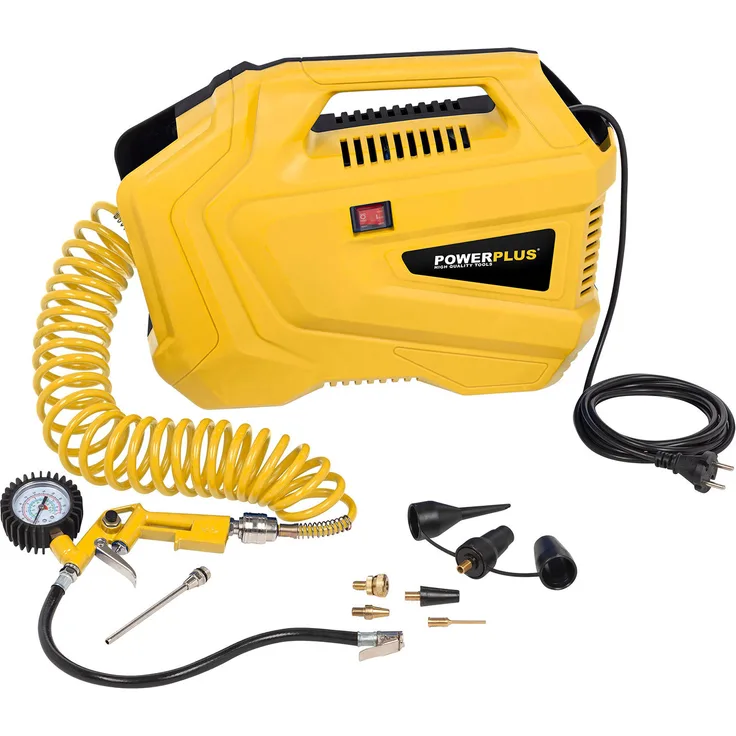 Varo Powerplus Druckluft Kompressor 8 bar und Reifendruckpistole und Düse und Schlauch