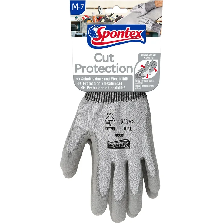 Spontex Cut Protection Arbeitshandschuhe mit hohem Schnittschutz, nach EN 388, aus nahtlosem PEHD-Gewebe, Größe M, 1 Paar