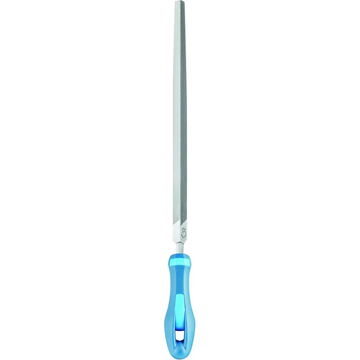 PFERD Werkstattfeile Dreikant, 200mm, dreieckige, spitz zulaufende Feile, Kreuzhieb H1 auf drei Seiten, inkl. Ergonomie-Feilenheft, 11211206 ? für die grobe Zerspanung und zum Schruppen geeignet
