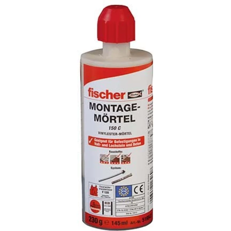 fischer Montagemörtel FIS VL 150 C - Für Standardanwendungen in Voll--Lochsteinmauerwerk und gerissenem Beton - 1 x Kartusche 145 ml, 2 x Statikmischer FIS MR Plus - Art.-Nr. 519547 – Bild 1