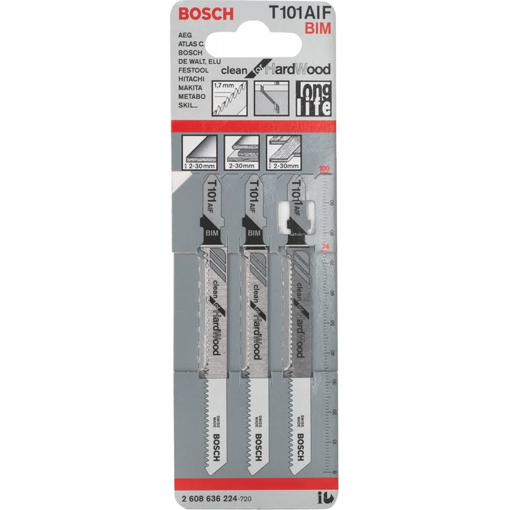 Bosch Professional 3 Stück Stichsägeblatt T 101 AIF Clean for Hard Wood (Hartholz, Zubehör Stichsäge) – Bild 1