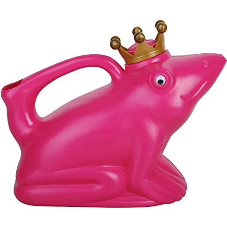 Esschert Design Gießkanne, Wasserkanne Motiv Froschkönig in pink aus Kunststoff, ca. 24 cm x 12 cm x 20 cm