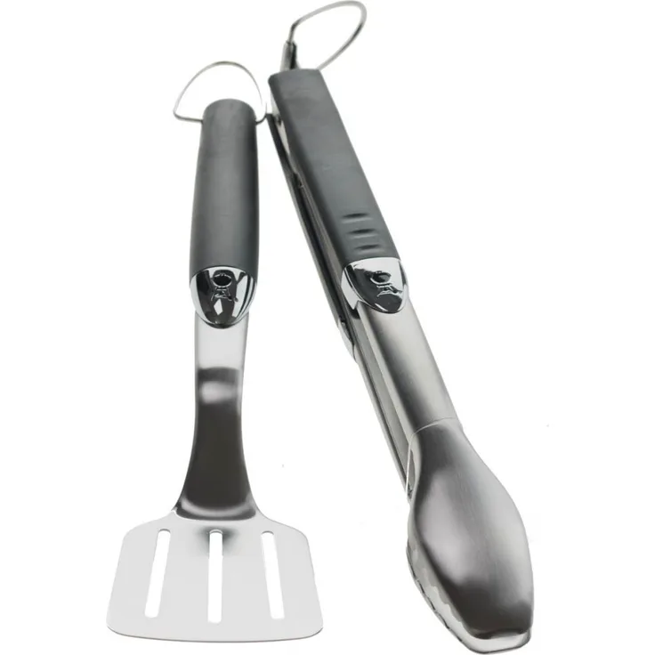 Weber 6645 Grillbesteckset 2-teilig Grillwerkzeug, Edelstahl, 39,4 cm, 8,9 cm, Zange und Wender, schwarz, silber