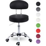 TRESKO Rollhocker Schwarz mit Lehne Arbeitshocker Hocker Drehhocker Kosmetikhocker Praxishocker