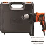 Black+Decker BEH850K-QS 850W 1-Gang Schlagbohrmaschine (Schlagbohrer, 13mm Schnellspannbohrfutter, konstanter Rechts--Linkslauf, Griffgummierung, Zweihandgriff, inkl HSS Bohrer) BEH850K, 850 W