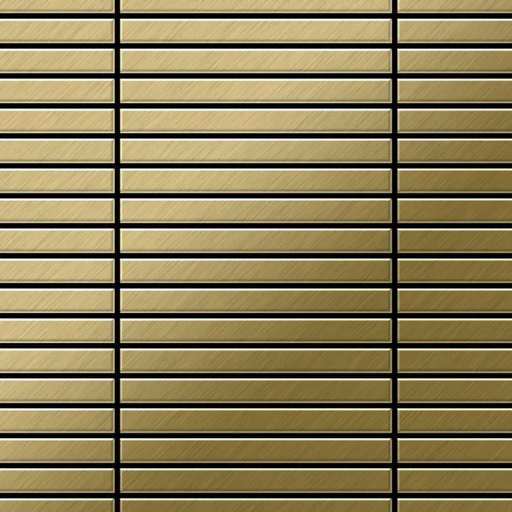 Mosaik Fliese massiv Metall Titan gebürstet in gold 1,6mm stark ALLOY Linear-Ti-GB 0,94 m2