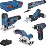 Bosch Professional Werkzeug-Set 12V Multi-Cutter, Bohrschrauber, Kreissäge, Stichsäge, Säbelsäge