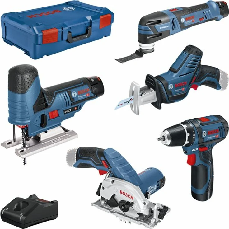 Bosch Professional Werkzeug-Set 12V Multi-Cutter, Bohrschrauber, Kreissäge, Stichsäge, Säbelsäge – Bild 1