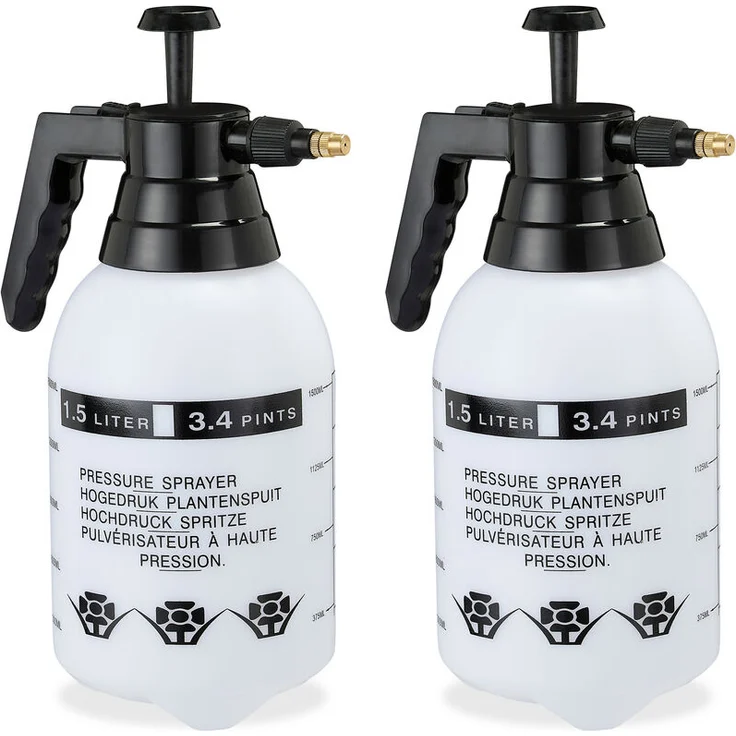 2 x Pumpsprühflasche, einstellbare Messingdüse, Pflanzen Bewässerung, Schädlingsbekämpfung, 1,5 l Drucksprüher, schwarz – Bild 1